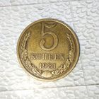 5 копеек 1981 года СССР. Красивая монета! Шикарная родная патина!