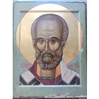 Икона Святителя Николая Архиепископа Мир Ликийских Чудотворца. Оплечный образ. Письмо. 28 на 22 см. 70-е годы прошлого века.