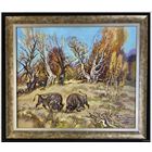 Поплавский Г.Г. Каталожная работа "Осенняя пора.Схватка великанов", 2004г. Холст, акрил. Размер 55х65 см.