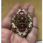 Брошь Антикварная Найгер? Эмаль стразы Богемия