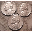 5 центов  1954 P D S США Джеферсон 3 монеты