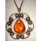 Янтарь в бронзе подвес Янтарный латунь скань СССР