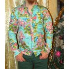 Рубашка летняя с длинными рукавами, принт рисунок попугаи пёстрая, Blend, 46 - 48 размер, концертная дискотека клуб свидание праздник выпускной, копия VERSACE