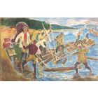 Крохалев П.С. (Крохолев);52/77см; "На лесосплаве",1977 г. Оргалит, масло. Размер 52х77см.