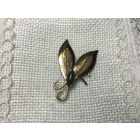 Брошь Листик Филигрань Нефрит? Германия винтаж