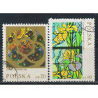 Польша ПНР 1971 Витражи Й.Мехоффер Ангел Капелла в Опаве С.Выспяньский Ирисы Францисканский костел в Кракове #2102,2104