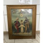 Большая старинная литография Святое Семейство в раме