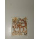 Марка Швейцария 1967 год 20 раппенов с изображением почтальона и осла