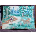 Вышитая картина " Красная шапочка и волк  " ,  очень старая .