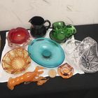 Конфетницы Вазы Пепельницы Хрусталь Цветное Стекло Богемия Чехия Европа СССР Винтаж Квадратная голубая ваза Ведерко паутинка с ручкой металлической Японская цветок матовый рельефный