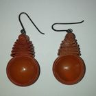 Серьги СССР. Имитация янтаря, кожа. 4,5 см.