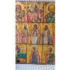Большая оригинальная живописная Икона Многочасная Св. Георгий , Николай , Казанская Богородица Св. Ангел Хранитель   19 век