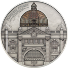 Острова Кука 10 долларов 2015г. "Вокзал Флиндерс-стрит в Мельбурне". Монета в капсуле; подарочном футляре; номерной сертификат; коробка. СЕРЕБРО 62,20гр.(2 oz).