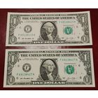 1 доллар 2013 г. Две банкноты. Номера не подряд но с одной пачки.