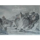 Офорт Вид на замок Фрибург. Гравюра 1780-е годы #2