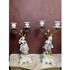 Шикарные старинные парные подсвечники, фарфор, Европа, очень редкие, много лотов с рубля