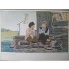 ЧИСТАЯ ОТКРЫТКА. СССР. изд. "ИЗОГИЗ". Д. ДУБИНСКИЙ " ВОЛНУЮЩИЕ НОВОСТИ" ИЛЛЮСТРАЦИЯ К ПРОИЗВЕДЕНИЮ А. ГАЙДАРА "Р.В.С.". 1955 г