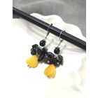 Винтажные ретро серьги с молочным янтарем и ониксом