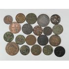 Монета Деньга, пол копейки, 1 копейка, 2 копейки, 1 копейка серебром, две копейки. Царизм. Одним лотом 20 шт. С рубля