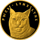 Золото-Брильянты . Рысь . Lynx . Золотая, проба золота: 999 , 50 рублей , 7.78 грамма , тираж 2000 шт. 2008 год .