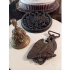 -СБОРНЫЙ ЛОТ-Колокольчик-Вызывной Герб-Накладка Орёл-Подвес Рама Подсвечники Сумка театральная Домик коллекционный  (Можно в розницу)