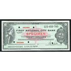 Дорожный чек Образец 20 долларов Сити Банк США First National City Bank