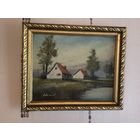 Картина Пейзаж с золотой раме масло холст Европа антик