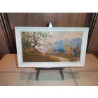 Пейзаж маслом на ДВП, 1993 год, размер 25.5*15 см., "Этюд Сочи".