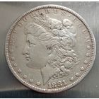 Доллар Моргана 1881 год без отметки мд. Филадельфия