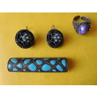 Старая брошь СССР эмаль, серьги, кольцо.