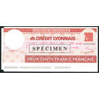 Дорожный чек 200 франков Образец Банк Credit Lyonnais Франция