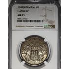 3 марки 1909 Гамбург ms 63 NGC
