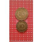 Саар 10 и 20 франков 1954 лот 2 штуки