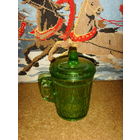 Кружка с крышкой СССР . Неман . Соусница . Хреновница. Зеленое стекло