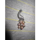 Брошь шикарная "Павлин" с жемчужным хвостом