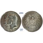 2 марки 1904 г. Гессен. Германия. NGC MS 62. 400 лет со дня рождения Филиппа Великодушного. Серебро. КМ# 372.