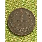 Италия 2 чентезимо 1867 г ( M - Милан, Виктор Эммануил II )