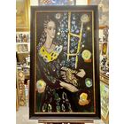 Кищенко А.М "Девушка с цветами", 1981г. Холст, масло. Размер 140х80 см.