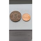 Сборный лот 5 эйре и 10 эйре 1946 и 1981 года. Исландия. Лот состоит из 2-х монет. Монеты не чищены. 708