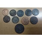 10 шт. монеты, медные. 1,2,3 копейки. Эпоха Александра 3