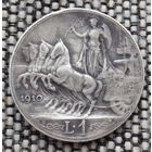 Италия 1 лира 1910 года. Колесница. Король Виктор Эмануэль III. Серебро! Сторгуй за свою цену, предложи обмен! S40