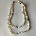 Бусы " Жемчужные" со вставками синих кабошонов. Стекло. Камень. 88 см.