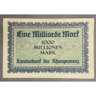 Банкнота 1000 миллионов марок 1923 год Рейнпровинц. Веймарская республика.