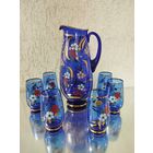 Кувшин (2 л) и 6 стаканов (250 ил) Богемия, ручная роспись. Чехословакия