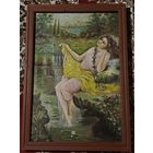 Картина, холст масло. Женщина. В раме. Старенькая. 80х60 см