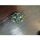 Винтажная брошь , украшенная синими радужными кристаллами, Аврора Бореалис , эффектная яркая брошь чехословакия