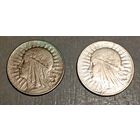 2х5 злотых (серебро) 1934, Польша, голова Полонии, хорошие! Также смотрите другие мои лоты!