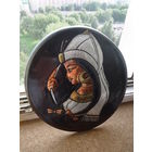 Тарелка Панно . Чеканка . Латунь/ медь . Девушка . стрельба из лука . 28 см.