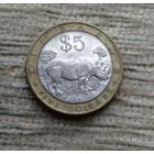 Werty71 Зимбабве 5 долларов 2001 Носорог