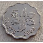 Эсватини "Свазиленд" 5 центов 2002 год KM#48 "Король Мсвати III" "Белая лилия"